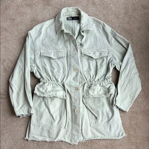 Zara Women's Mint/Sage Utility Jacket with Pockets & cinched tie Womens Large